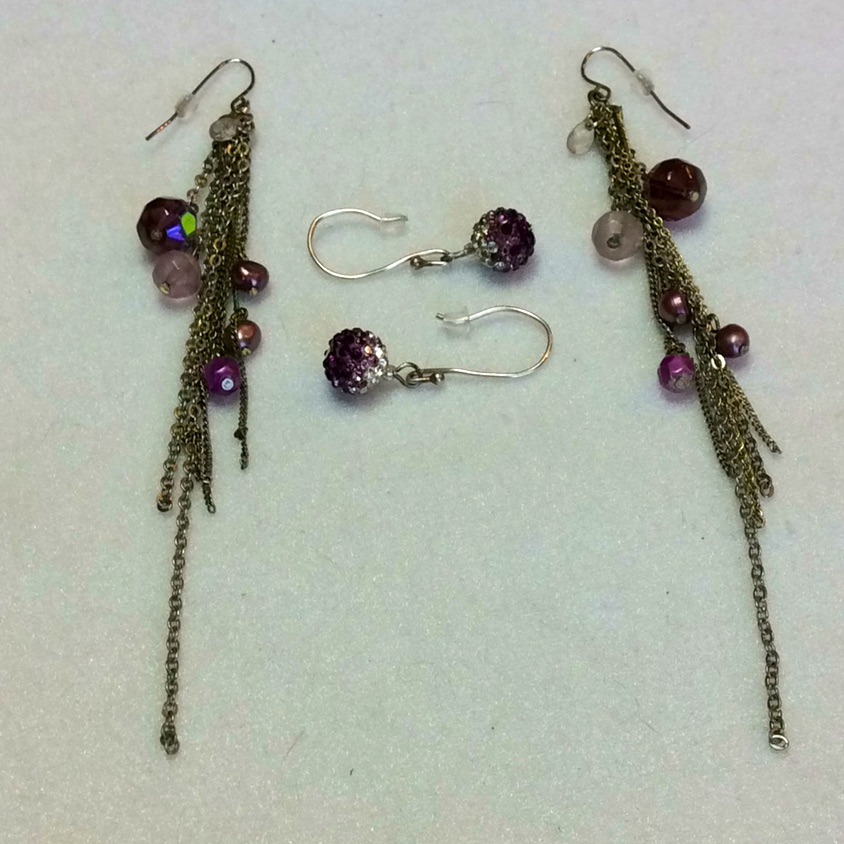 Final Sale Price 2 Pairs Of Purple & Silver Dangle Earrings